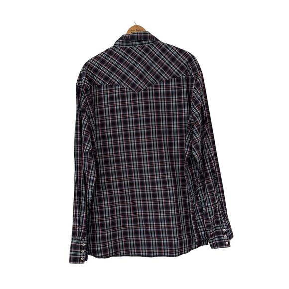 Wrangler Pearl Snap Shirt – Men’s XL – Black Maroon White Blue Plaid Western - Picture 2 of 8